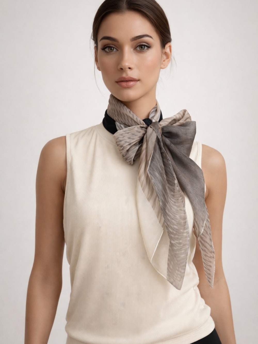 Vince Camuto Taupe and Black Silk Neck Scarf